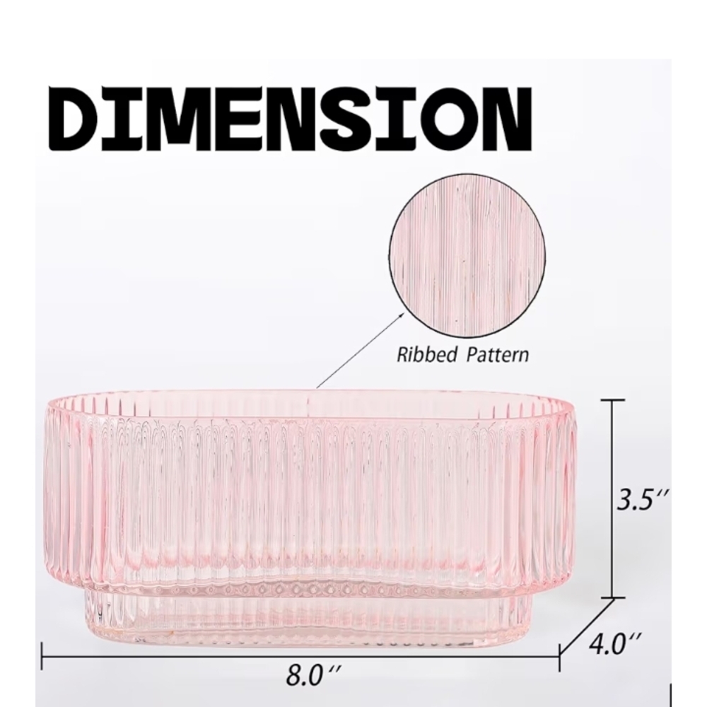 Set of Two Pink Ribbed Glass Containers - Picture 2 of 3